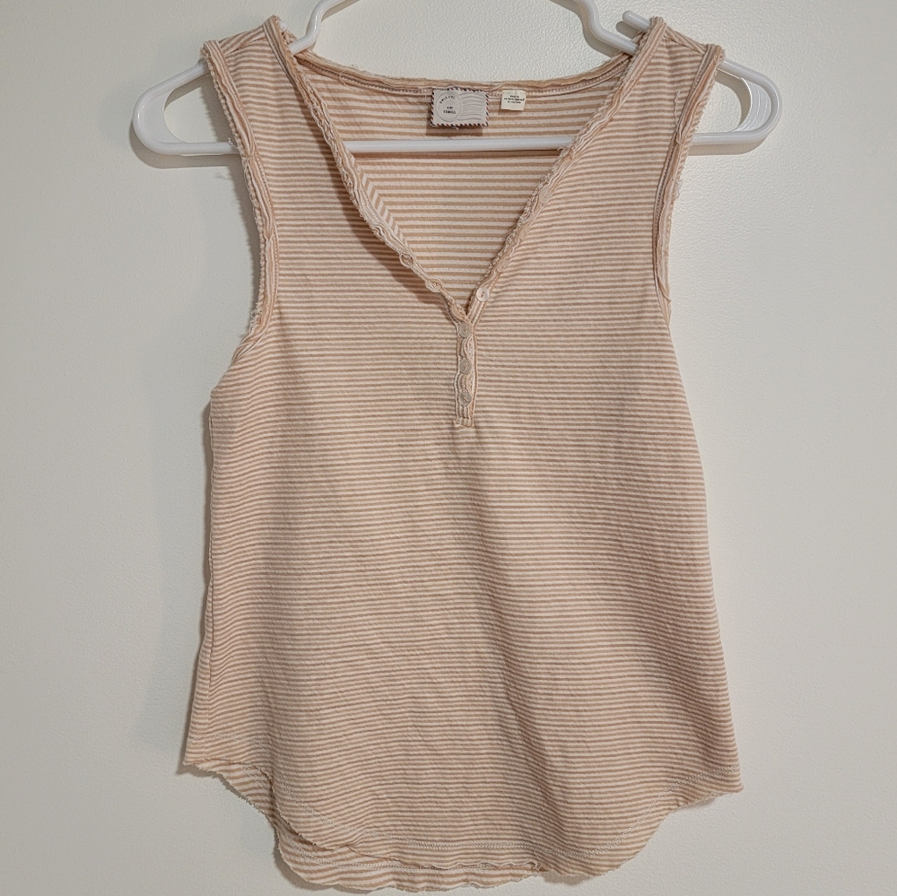 Anthropologie Postage Stamp Cream And White Striped Button Tank X-small